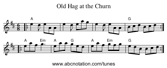 Old Hag at the Churn - staff notation