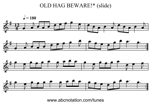 OLD HAG BEWARE!* (slide) - staff notation