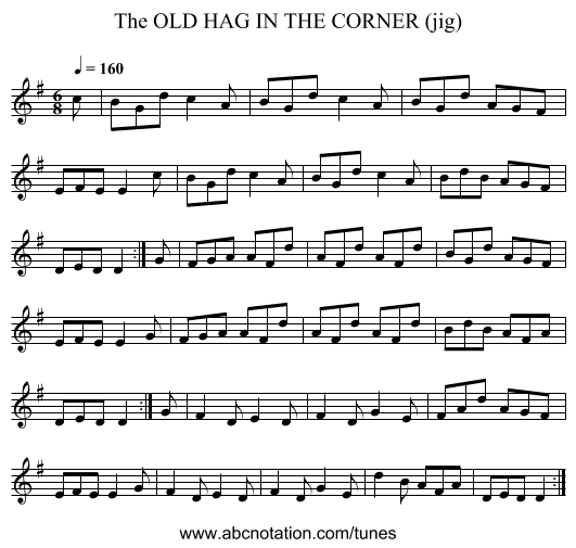 OLD HAG IN THE CORNER (jig), The - staff notation