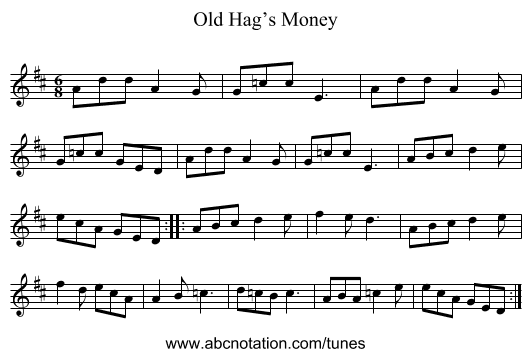 Old Hag’s Money - staff notation