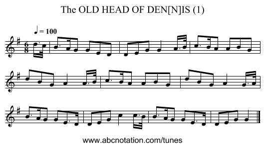 OLD HEAD OF DEN[N]IS (1), The - staff notation