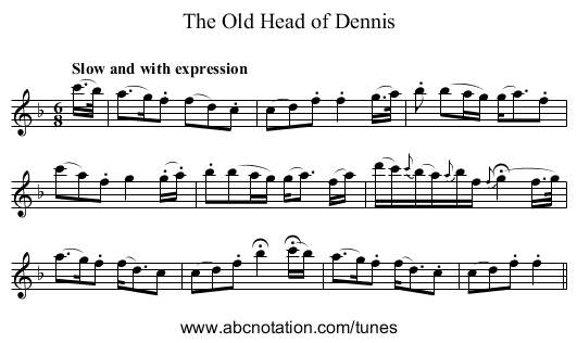 Old Head of Dennis, The - staff notation