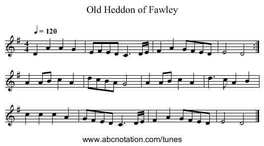 Old Heddon of Fawley - staff notation