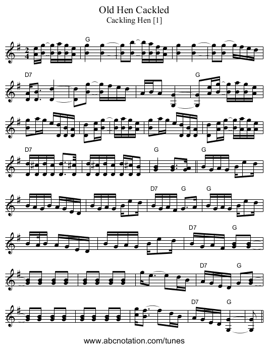 Old Hen Cackled - staff notation