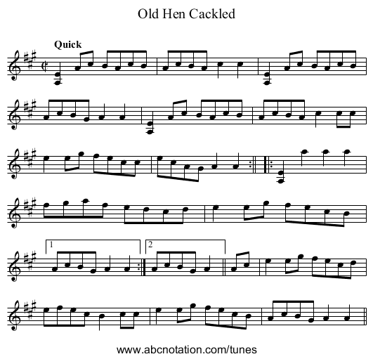Old Hen Cackled - staff notation