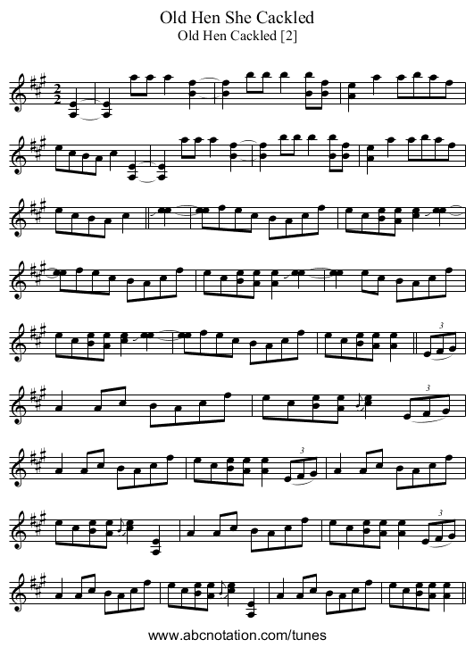 Old Hen She Cackled - staff notation