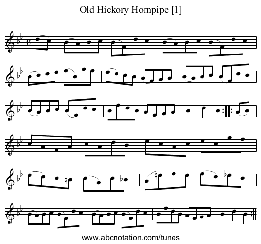 Old Hickory Hornpipe [1] - staff notation
