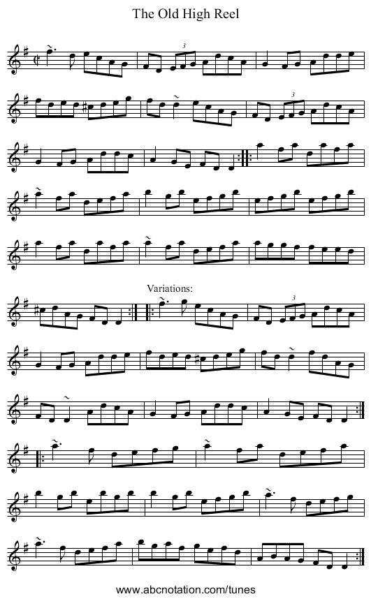 Old High Reel, The - staff notation