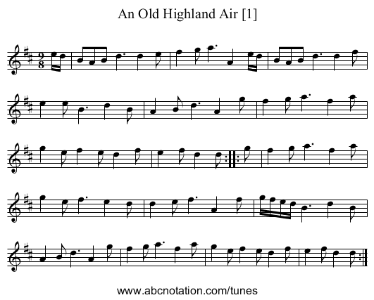 Old Highland Air [1], An - staff notation