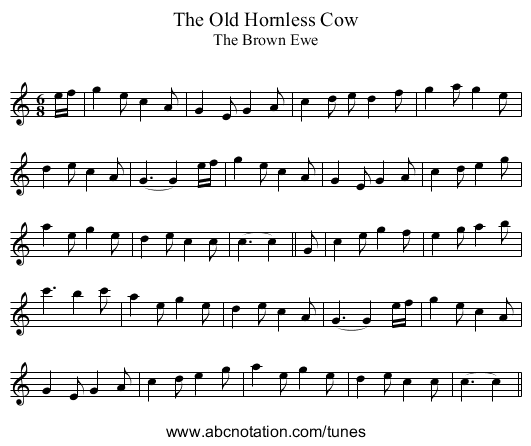 Old Hornless Cow, The - staff notation