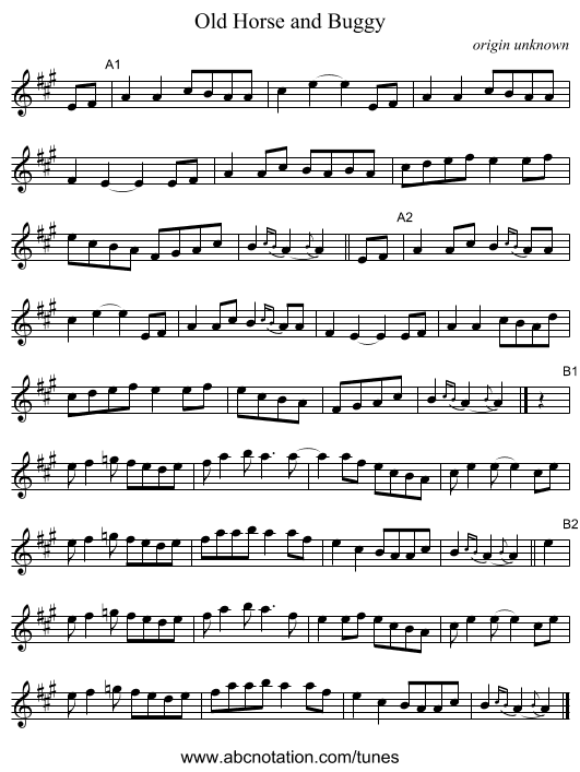 Old Horse and Buggy - staff notation