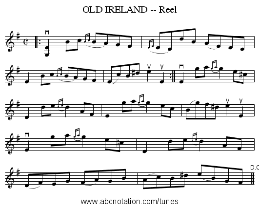 OLD IRELAND -- Reel - staff notation