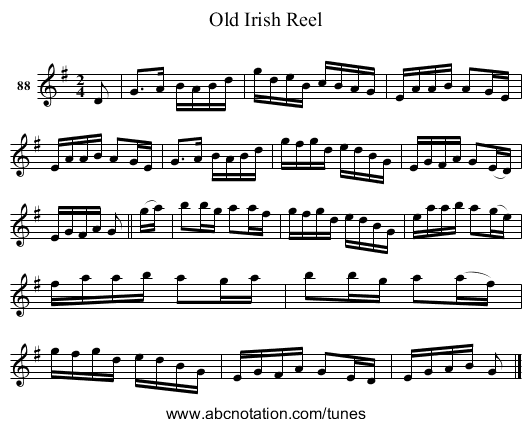 Old Irish Reel - staff notation