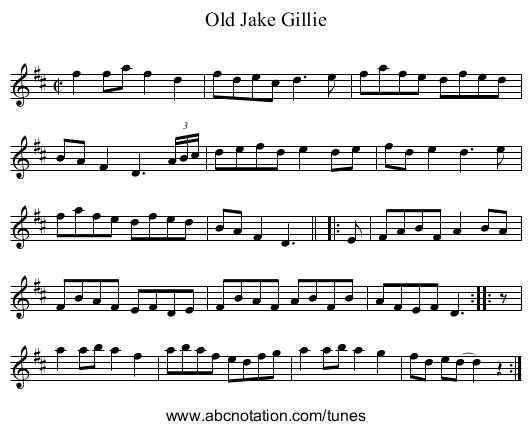 Old Jake Gillie - staff notation