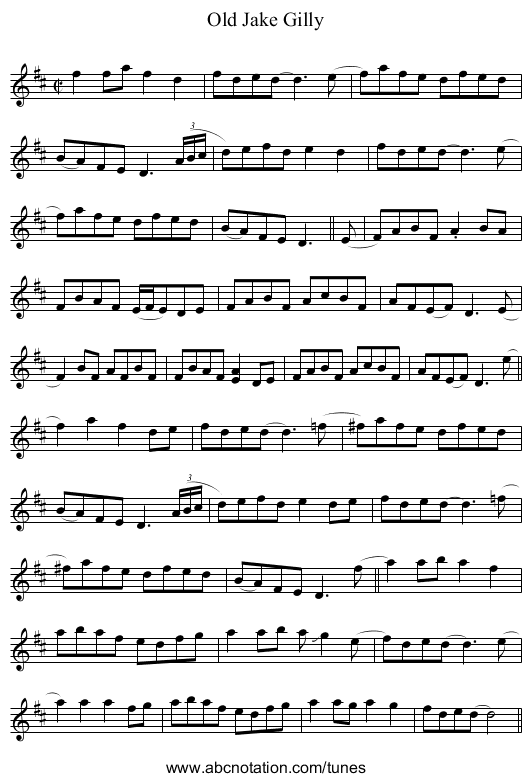 Old Jake Gilly - staff notation