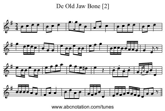 Old Jaw Bone [2], De - staff notation