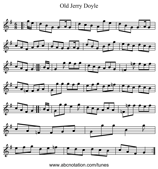 Old Jerry Doyle - staff notation