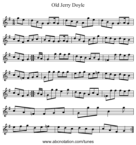 Old Jerry Doyle - staff notation