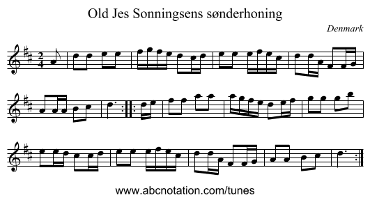 Old Jes Sonningsens sønderhoning - staff notation