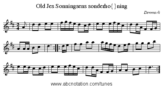 Old Jes Sonningsens sonderh&oslash;ning - staff notation