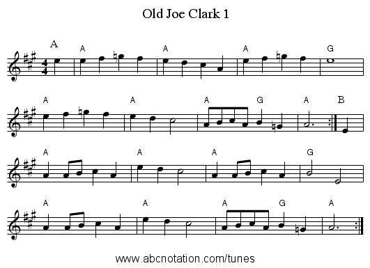 Old Joe Clark 1 - staff notation
