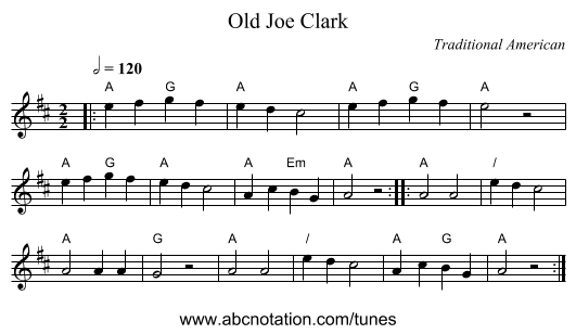 Old Joe Clark - staff notation