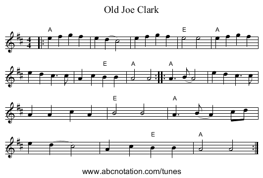 Old Joe Clark - staff notation