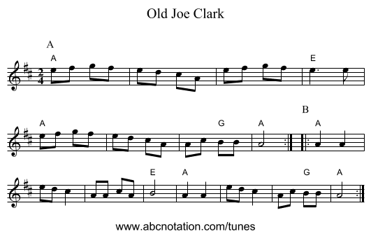 Old Joe Clark - staff notation