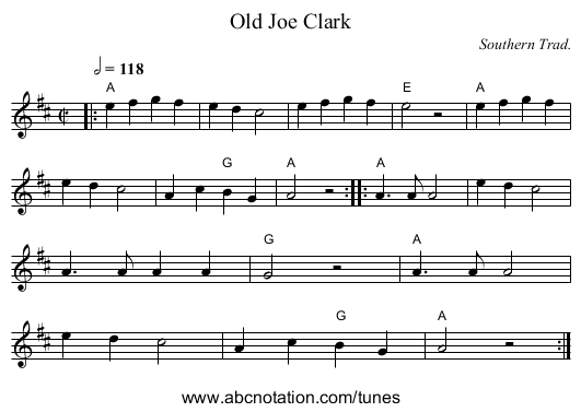 Old Joe Clark - staff notation