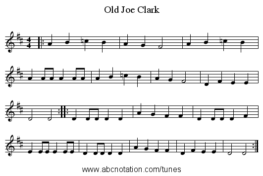 Old Joe Clark - staff notation