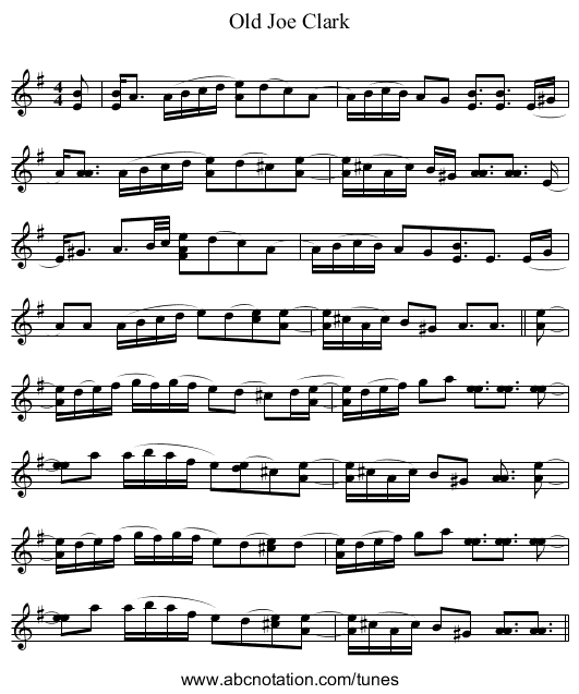 Old Joe Clark - staff notation