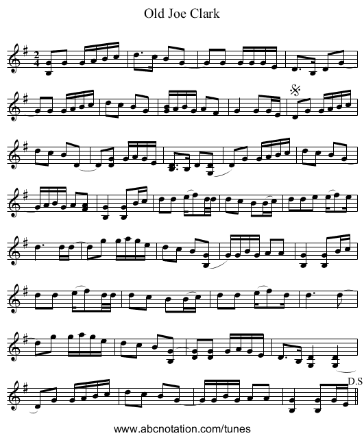 Old Joe Clark - staff notation