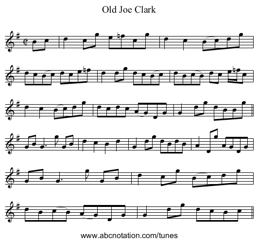 Old Joe Clark - staff notation