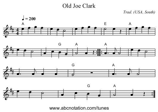 Old Joe Clark - staff notation