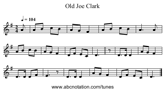 Old Joe Clark - staff notation