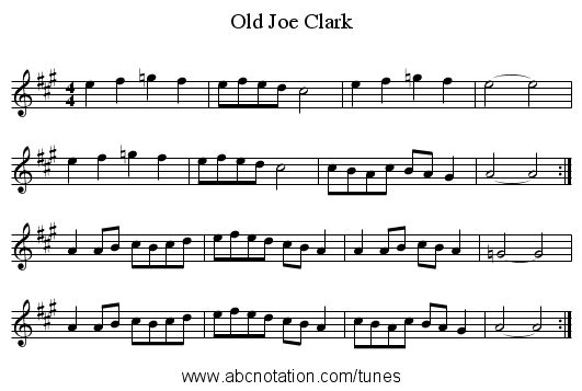 Old Joe Clark - staff notation