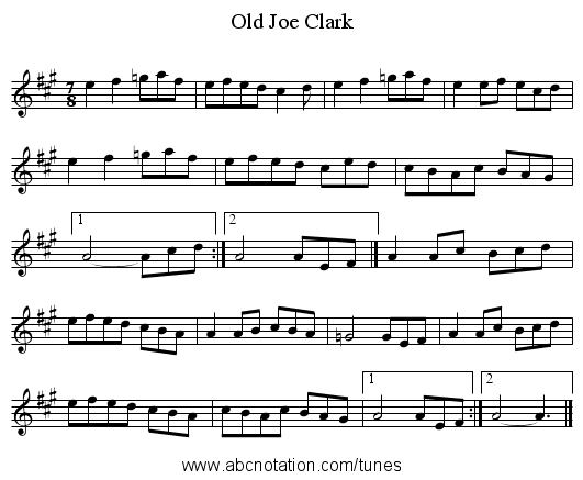 Old Joe Clark - staff notation