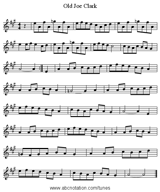 Old Joe Clark - staff notation