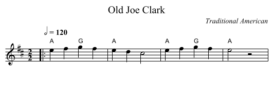Old Joe Clark - staff notation