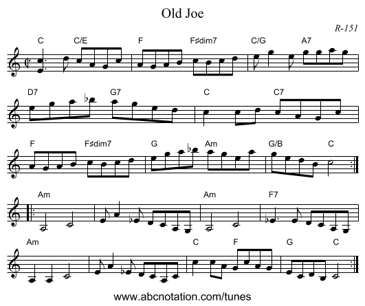 Old Joe - staff notation