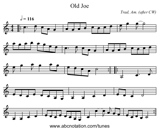 Old Joe - staff notation