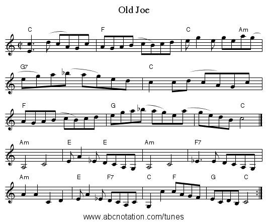 Old Joe - staff notation