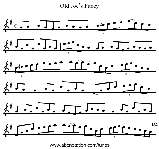 Old Joe’s Fancy - staff notation