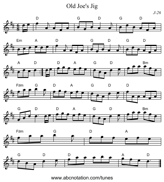 Old Joe's Jig - staff notation