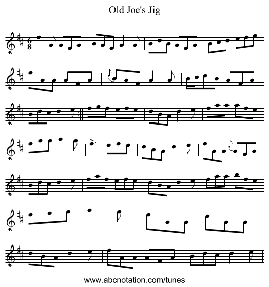 Old Joe's Jig - staff notation