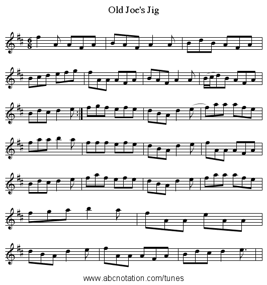 Old Joe's Jig - staff notation