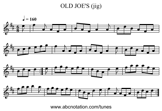 OLD JOE'S (jig) - staff notation