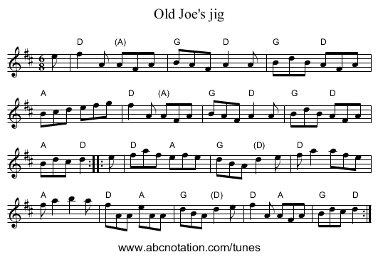 Old Joe's jig - staff notation