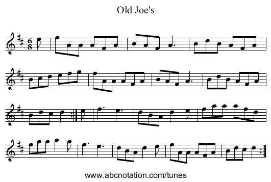 Old Joe's - staff notation