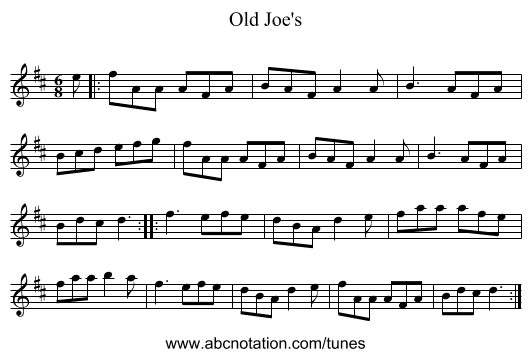 Old Joe's - staff notation